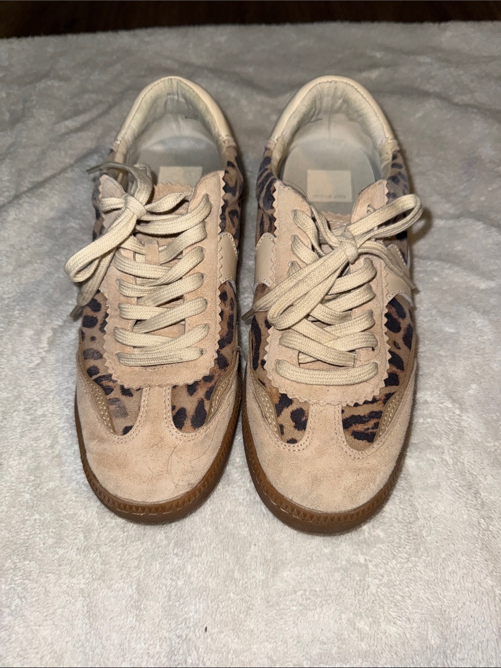 Dolce Vita Beige Suede Sneakers with Leopard Print